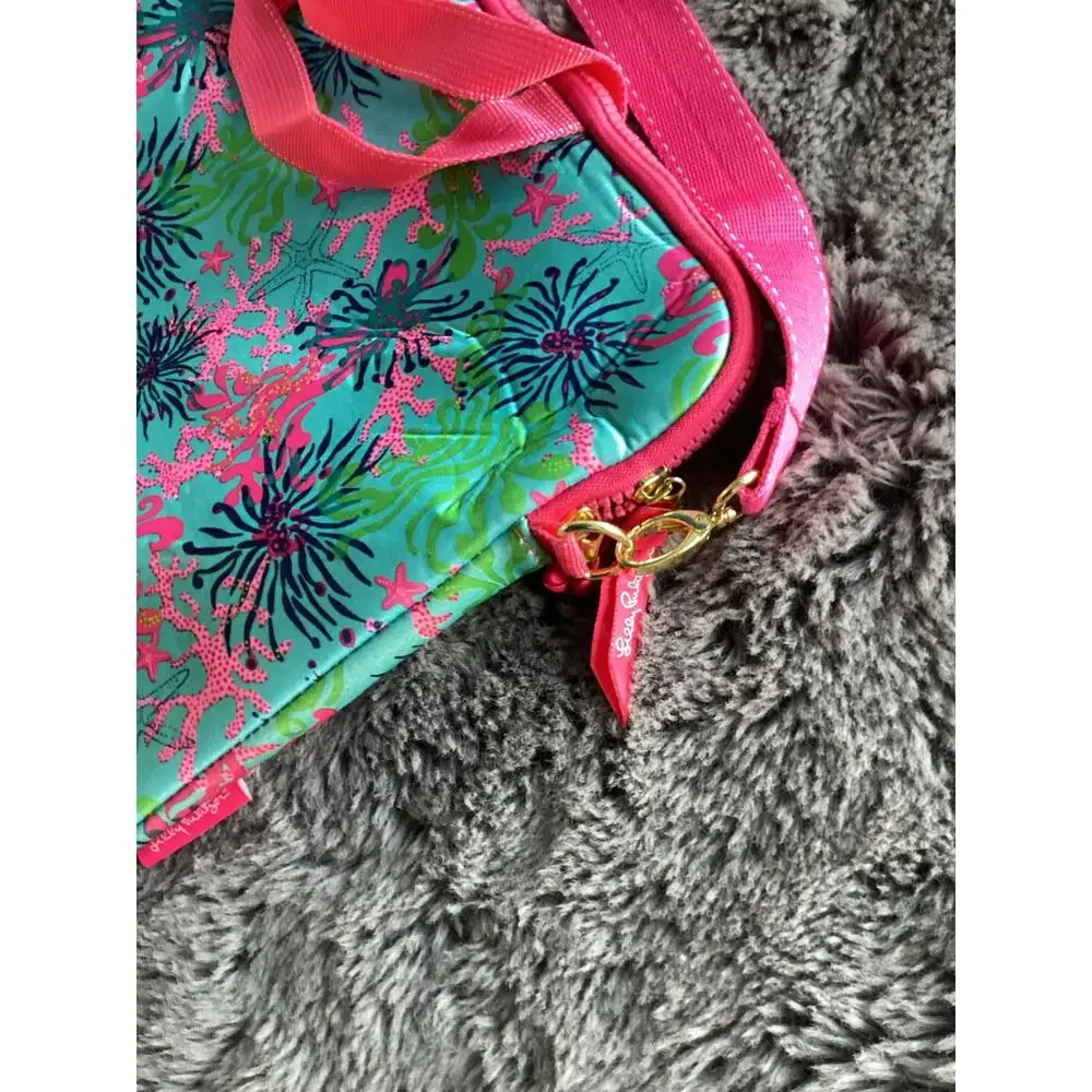 Lilly Pulitzer Dirty Shirley‎ Print Laptop Bag with Shoulder Strap Blue Pink